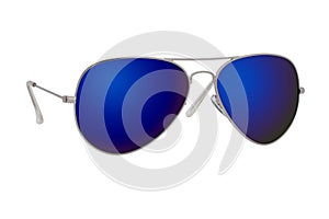 Sunglasses with Blue mirror lens isolated on white background