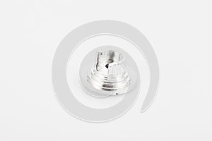 Silver support for curtain poles on white background