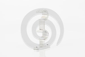 Silver support for curtain poles on white background