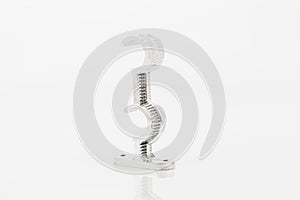 Silver support for curtain poles on white background