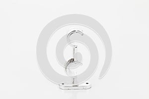 Silver support for curtain poles on white background