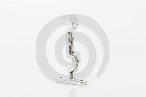 Silver support for curtain poles on white background