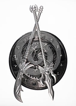 silver swords and shield isolated on white