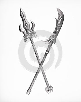 silver swords and shield isolated on white