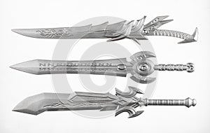 silver swords and shield isolated on white