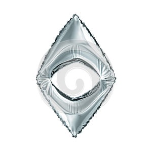 Silver symbol Ethereum made of inflatable balloon isolated on white background.