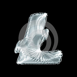 Silver symbol LiteCoin made of inflatable balloon isolated on black background
