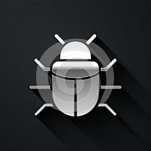 Silver System bug concept icon isolated on black background. Code bug concept. Bug in the system. Bug searching. Long