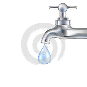 Silver tap with water. Vector illustration.