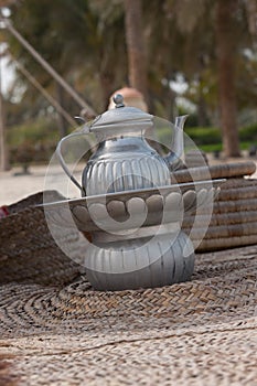 Silver tea pot in bedouin tent