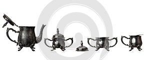 Silver Tea Set on white Background