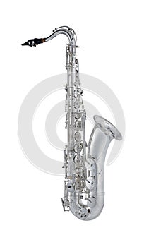 Silver Tenor Saxophone, Sax Woodwind Music Instrument Isolated on White background