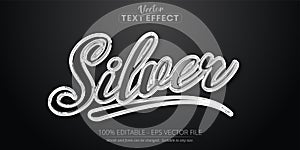 Silver text effect, editable metallic silver text style