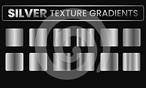 Silver texture gradient collection. Shiny and metal steel gradient template for chrome border, silver frame, ribbon or label