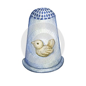 Silver Thimble Decorated with bird. photo