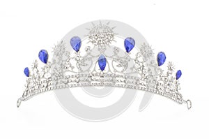 Silver tiara with diamonds and sapphires on black