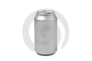 Silver tin can on white background
