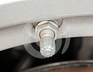 Silver tire pressure valve alloy wheel