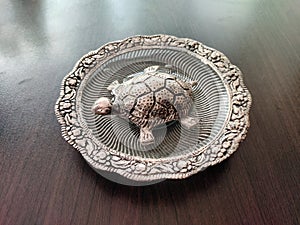 Silver Tortoise in a sliver plate for Vastu, Good Luck