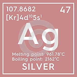 Silver. Transition metals. Chemical Element of Mendeleev\'s Periodic Table.. 3D illustration