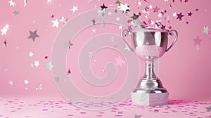 The silver trophy and confetti.AI generated image
