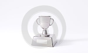 silver trophy cup on white background.