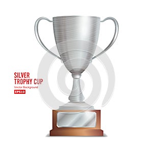 Silver Trophy Cup. Winner Concept. Award Design. Isolated On White Background Vector Illustration