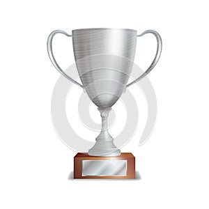 Silver Trophy Cup. Winner Concept. Award Design. Isolated On White Background Vector Illustration
