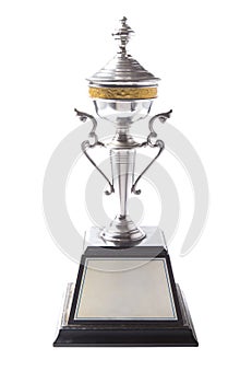 Silver trophy isolated on white background. Winning awards.