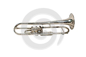 Silver trumpet isolated on a white background. Musical instrument