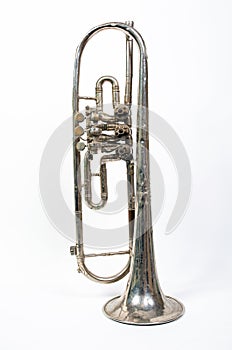 Silver trumpet isolated on a white background. Musical instrument