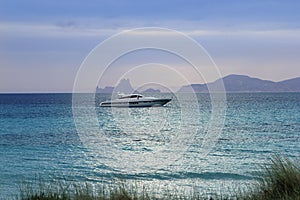 Silver turquoise Illetes Formentera sea sunset