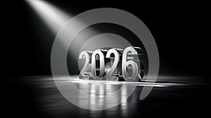 Silver 2026 under spotlight on reflective surface