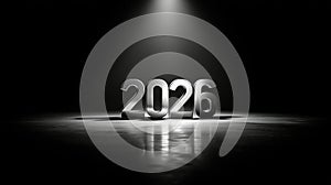 Silver 2026 under spotlight on reflective surface