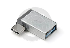 Silver USB type C to USB OTG angle adapter