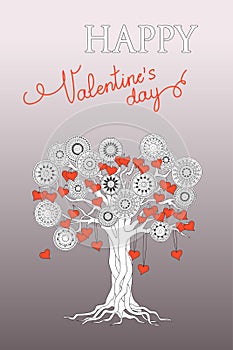 Silver Valentine card with tree of mandalas and hearts