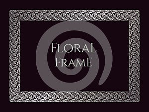 Silver Vintage floral frame for design, template