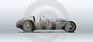 Silver vintage race car.