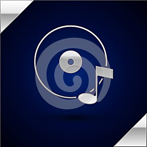 Silver Vinyl disk icon isolated on dark blue background. Vector