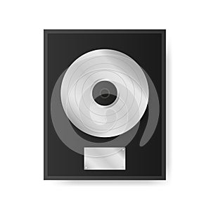 Silver vinyl in frame on wall. Collection disc, template design element