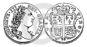 Silver Virginia Shilling Coin, 1774 vintage illustration