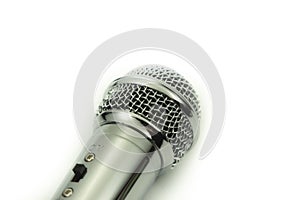 Silver vocal microphone high angle view