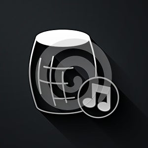 Silver Voice assistant icon isolated on black background. Voice control user interface smart speaker. Long shadow style