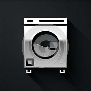 Silver Washer icon isolated on black background. Washing machine icon. Clothes washer - laundry machine. Home appliance