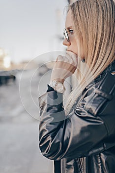 Silver watch on woman hand
