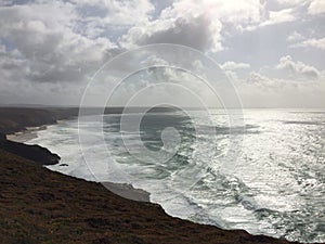 Silver waves in bay in Cornwall