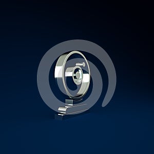 Silver Web camera icon isolated on blue background. Chat camera. Webcam icon. Minimalism concept. 3d illustration 3D