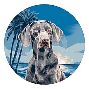 Silver Weimaraner Sunset Beach Dog Art Print