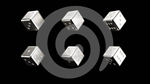 silver and White Dice on a Black background, 3d render