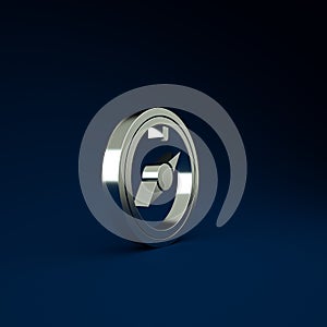Silver Wind rose icon isolated on blue background. Compass icon for travel. Navigation design. Minimalism concept. 3d